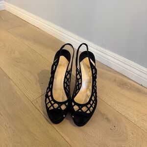 Christian Louboutin Nuit D’Ete Black Suede Cage Slingback Platform Peep Heels